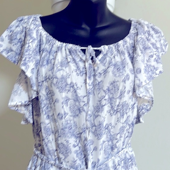 Cynthia Rowley Etoile Micro Floral White and Blue Tiered Summer Mini Dress 👗 - Picture 2 of 9